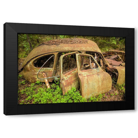 Sweden-Smaland-Ryd-Kyrko Mosse Car Cemetery-former junkyard now pubic park-junked cars Black Modern Wood Framed Art Print with Double Matting by Bibikow, Walter