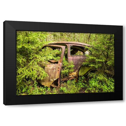 Sweden-Smaland-Ryd-Kyrko Mosse Car Cemetery-former junkyard now pubic park-junked cars Black Modern Wood Framed Art Print by Bibikow, Walter