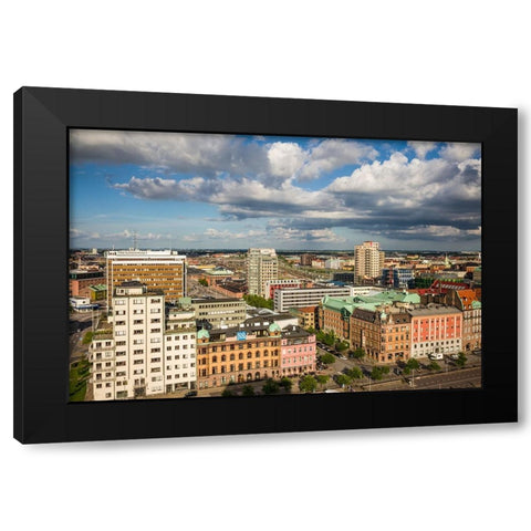 Sweden-Scania-Malmo-Inre Hamnen inner harbor-elevated skyline view Black Modern Wood Framed Art Print by Bibikow, Walter
