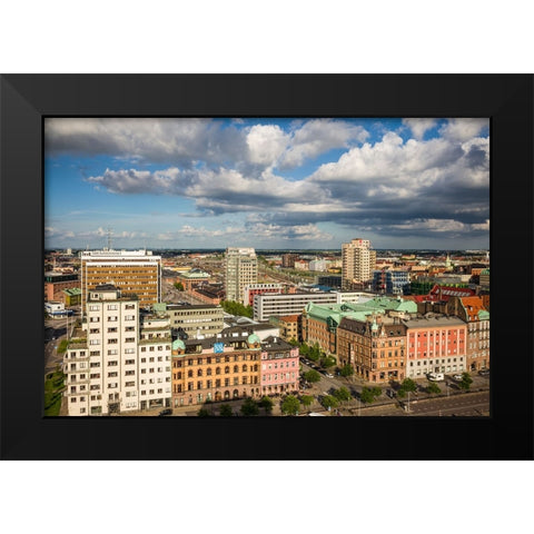 Sweden-Scania-Malmo-Inre Hamnen inner harbor-elevated skyline view Black Modern Wood Framed Art Print by Bibikow, Walter
