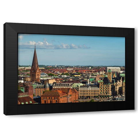 Sweden-Scania-Malmo-Inre Hamnen inner harbor-elevated skyline view Black Modern Wood Framed Art Print by Bibikow, Walter
