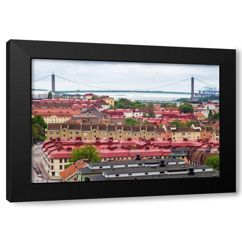 Sweden-Vastragotland and Bohuslan-Gothenburg-high angle view of the Alvsborgsbron bridge Black Modern Wood Framed Art Print by Bibikow, Walter