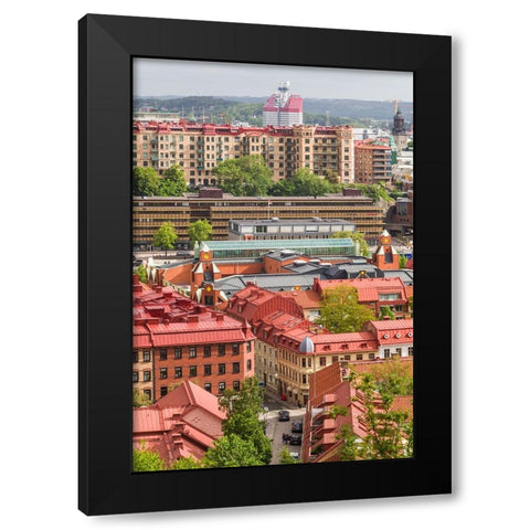 Sweden-Vastragotland and Bohuslan-Gothenburg-high angle city view from the Skansparken-morning Black Modern Wood Framed Art Print by Bibikow, Walter
