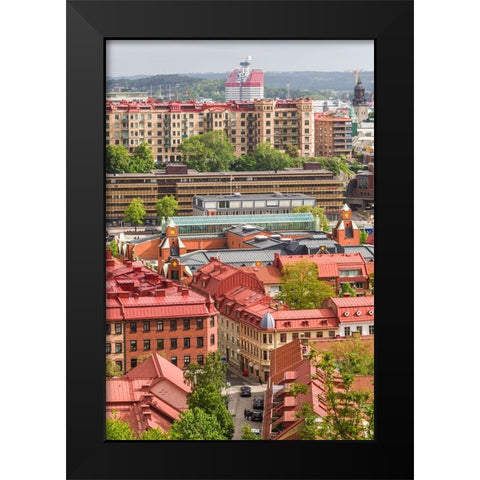 Sweden-Vastragotland and Bohuslan-Gothenburg-high angle city view from the Skansparken-morning Black Modern Wood Framed Art Print by Bibikow, Walter