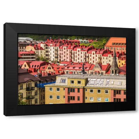 Sweden-Vastragotland and Bohuslan-Gothenburg-high angle city view from the Skansparken-morning Black Modern Wood Framed Art Print by Bibikow, Walter