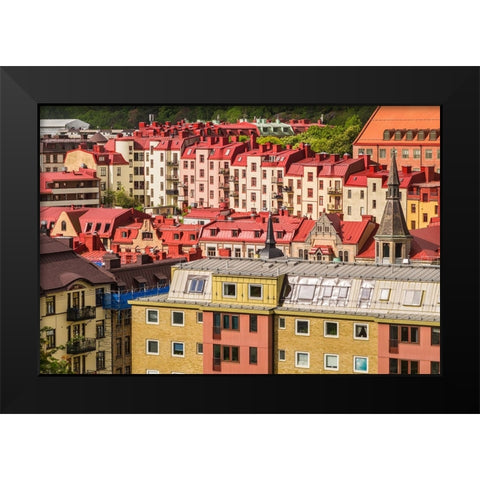 Sweden-Vastragotland and Bohuslan-Gothenburg-high angle city view from the Skansparken-morning Black Modern Wood Framed Art Print by Bibikow, Walter