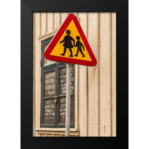 Sweden-Vastragotland and Bohuslan-Gothenburg-Haga neighborhood-children crossing sign Black Modern Wood Framed Art Print by Bibikow, Walter