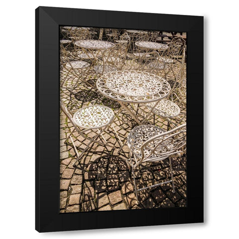 Sweden-Vastragotland and Bohuslan-Gothenburg-outdoor table and chairs Black Modern Wood Framed Art Print by Bibikow, Walter