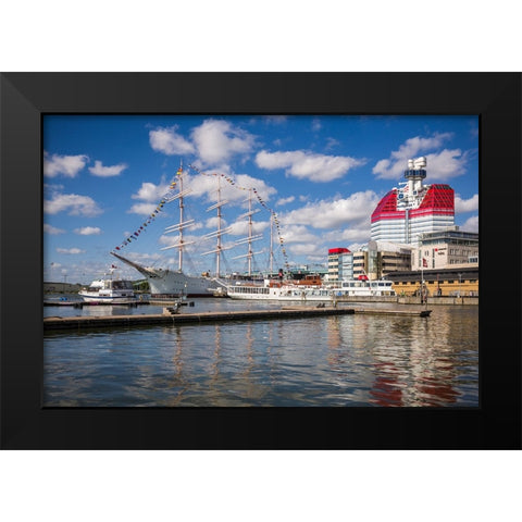 Sweden-Vastragotland and Bohuslan-Gothenburg-Goteborgs-Utkiken building-nicknamed The Lipstick Black Modern Wood Framed Art Print by Bibikow, Walter