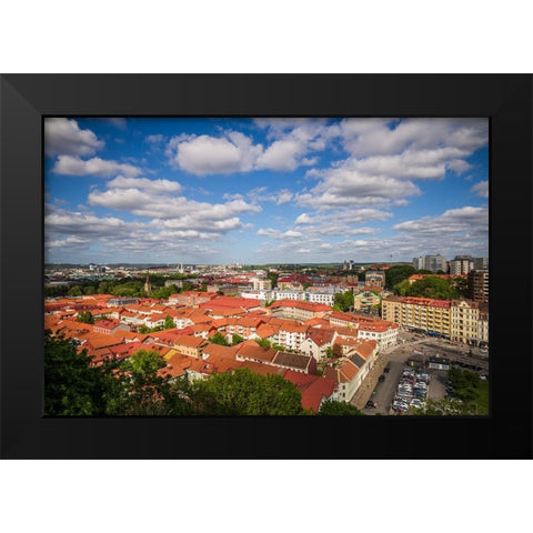 Sweden-Vastragotland and Bohuslan-Gothenburg-high angle city view from the Skansparken-late afterno Black Modern Wood Framed Art Print by Bibikow, Walter