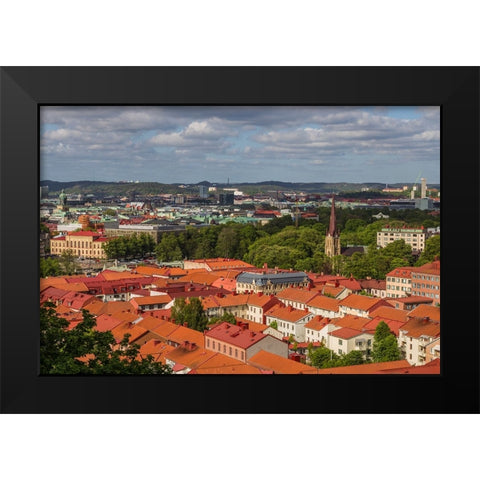 Sweden-Vastragotland and Bohuslan-Gothenburg-high angle city view from the Skansparken-late afterno Black Modern Wood Framed Art Print by Bibikow, Walter