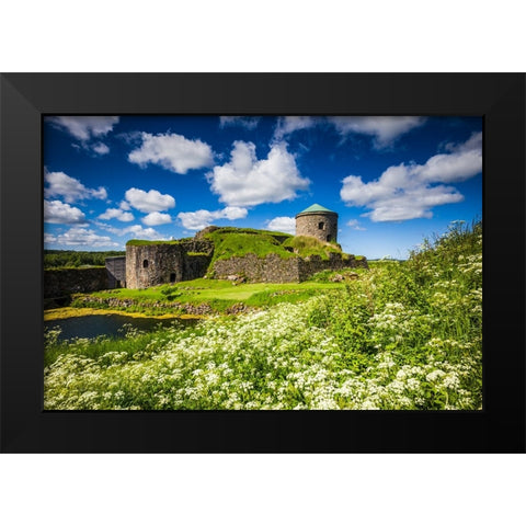 Sweden-Bohuslan-Kungalv-14th century medieval fortress-Bohus Fastning Black Modern Wood Framed Art Print by Bibikow, Walter
