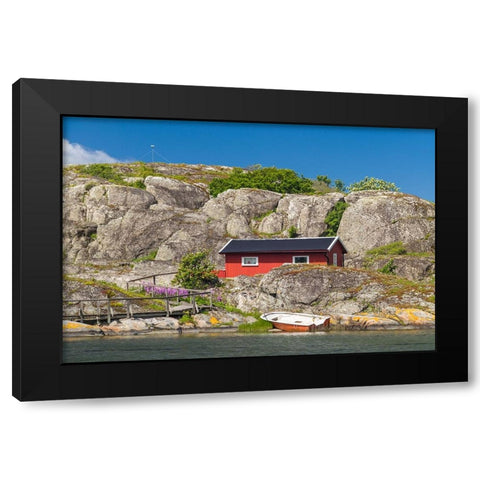 Sweden-Bohuslan-Marstrand-red coastal fishing shack Black Modern Wood Framed Art Print by Bibikow, Walter