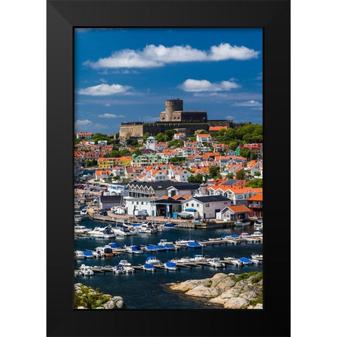 Sweden-Bohuslan-Marstrand-island town view with the 17th century Carlsten fortress Black Modern Wood Framed Art Print by Bibikow, Walter