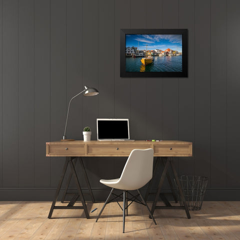 Sweden-Bohuslan-Smogen-Smogenbryggan-fishing boat Black Modern Wood Framed Art Print by Bibikow, Walter