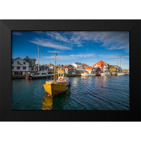 Sweden-Bohuslan-Smogen-Smogenbryggan-fishing boat Black Modern Wood Framed Art Print by Bibikow, Walter