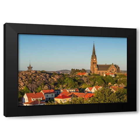 Sweden-Bohuslan-Lysekil-high angle view of the Lysekil church-sunset Black Modern Wood Framed Art Print by Bibikow, Walter