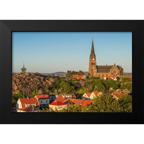 Sweden-Bohuslan-Lysekil-high angle view of the Lysekil church-sunset Black Modern Wood Framed Art Print by Bibikow, Walter