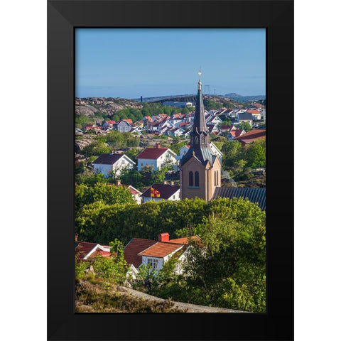 Sweden-Bohuslan-Kungshamn-town view from the south-with church Black Modern Wood Framed Art Print by Bibikow, Walter