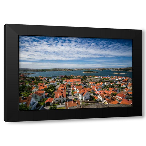 Sweden-Bohuslan-Fjallbacka-elevated town view from the Vetteberget cliff Black Modern Wood Framed Art Print by Bibikow, Walter