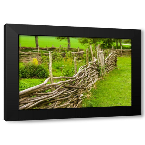 Sweden-Bohuslan-Tanumshede-traditional architecture-wood fence Black Modern Wood Framed Art Print by Bibikow, Walter