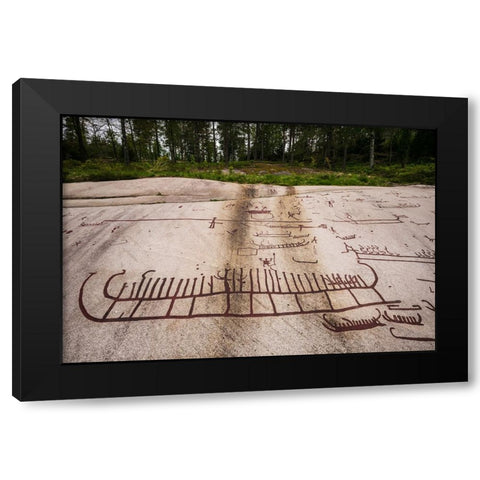 Sweden-Bohuslan-Tanumshede-Bronze Age carving detail of the Tanum area Black Modern Wood Framed Art Print by Bibikow, Walter
