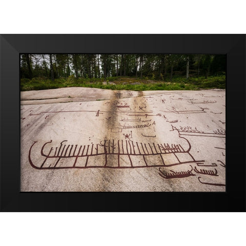 Sweden-Bohuslan-Tanumshede-Bronze Age carving detail of the Tanum area Black Modern Wood Framed Art Print by Bibikow, Walter