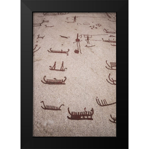 Sweden-Bohuslan-Tanumshede-Bronze Age carving detail of the Tanum area Black Modern Wood Framed Art Print by Bibikow, Walter