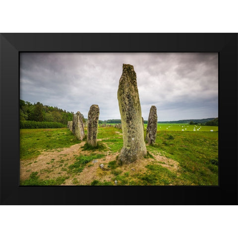 Sweden-Bohuslan-Blomsholm-Blomsholmsskeppet-stone ship circle-Iron-age burial ground-400-600 AD Black Modern Wood Framed Art Print by Bibikow, Walter