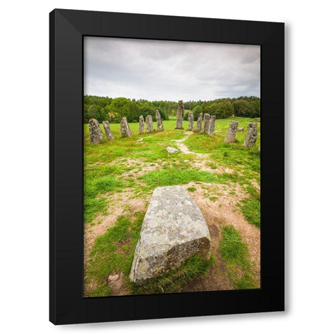 Sweden-Bohuslan-Blomsholm-Blomsholmsskeppet-stone ship circle-Iron-age burial ground-400-600 AD Black Modern Wood Framed Art Print by Bibikow, Walter