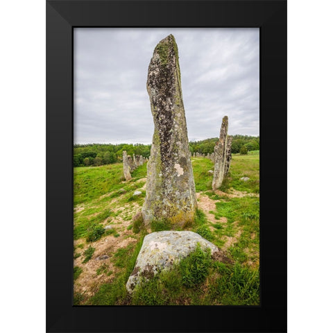 Sweden-Bohuslan-Blomsholm-Blomsholmsskeppet-stone ship circle-Iron-age burial ground-400-600 AD Black Modern Wood Framed Art Print by Bibikow, Walter