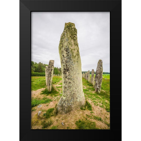Sweden-Bohuslan-Blomsholm-Blomsholmsskeppet-stone ship circle-Iron-age burial ground-400-600 AD Black Modern Wood Framed Art Print by Bibikow, Walter