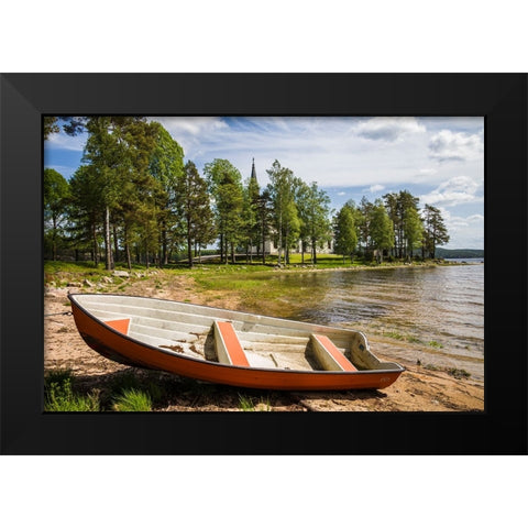 Sweden-Varmland-Vastra Fagelvik-small boat Black Modern Wood Framed Art Print by Bibikow, Walter