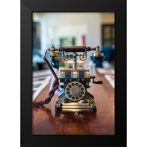 Sweden-Varmland-Karlskoga-Alfred Nobels laboratory-antique laboratory telephone Black Modern Wood Framed Art Print by Bibikow, Walter