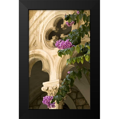 Croatia, Dubrovnik Flowers and church archway Black Modern Wood Framed Art Print by Kaveney, Wendy