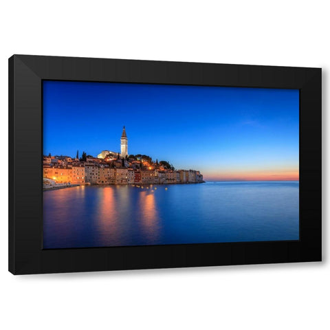 Europe-Croatia-Rovinj-Ocean view of town at sunset Black Modern Wood Framed Art Print by Jaynes Gallery