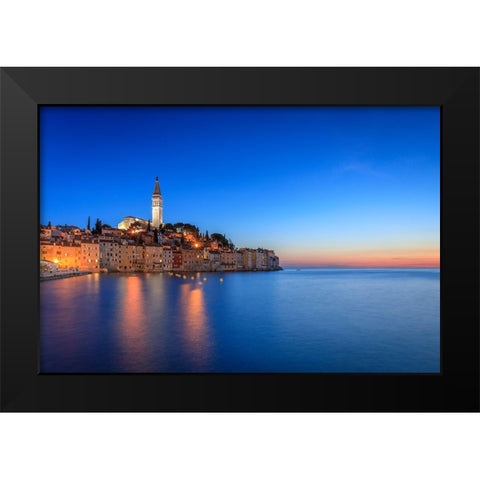 Europe-Croatia-Rovinj-Ocean view of town at sunset Black Modern Wood Framed Art Print by Jaynes Gallery