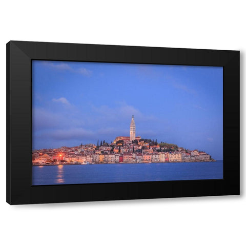Europe-Croatia-Rovinj-Ocean view of town at sunset Black Modern Wood Framed Art Print by Jaynes Gallery