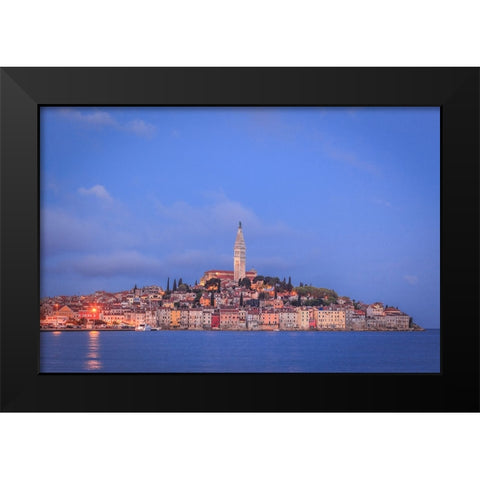 Europe-Croatia-Rovinj-Ocean view of town at sunset Black Modern Wood Framed Art Print by Jaynes Gallery