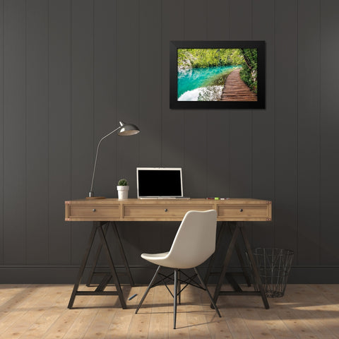 Croatia Plitvice Lakes National Park Walkway along the water in Plitvice Lakes National Park Black Modern Wood Framed Art Print by Wilson, Emily
