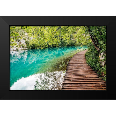 Croatia Plitvice Lakes National Park Walkway along the water in Plitvice Lakes National Park Black Modern Wood Framed Art Print by Wilson, Emily
