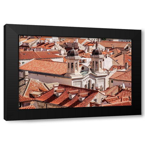 Croatia Dalmatia Dubrovnik Church among red terra cotta tile roofs in the old town of Dubrovnik Black Modern Wood Framed Art Print by Wilson, Emily