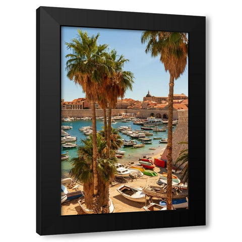 View of boats in Old Port-Dalmatian Coast-Adriatic Sea-Croatia-Eastern Europe Black Modern Wood Framed Art Print by Haseltine, Tom