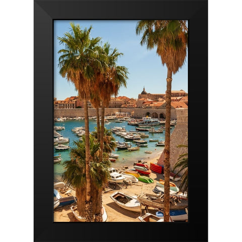 View of boats in Old Port-Dalmatian Coast-Adriatic Sea-Croatia-Eastern Europe Black Modern Wood Framed Art Print by Haseltine, Tom
