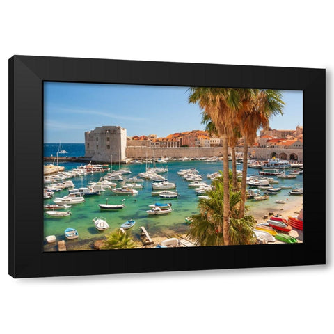 View of boats in Old Port-Dalmatian Coast-Adriatic Sea-Croatia-Eastern Europe Black Modern Wood Framed Art Print with Double Matting by Haseltine, Tom