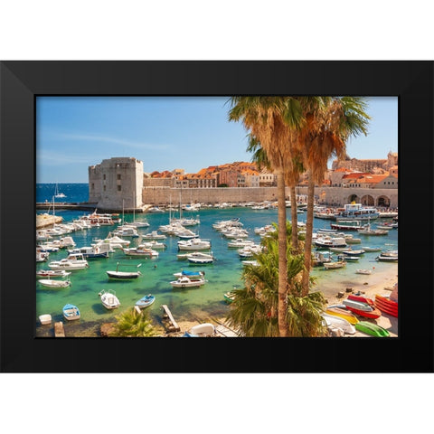 View of boats in Old Port-Dalmatian Coast-Adriatic Sea-Croatia-Eastern Europe Black Modern Wood Framed Art Print by Haseltine, Tom