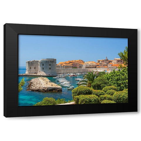 View of boats in Old Port-Dubrovnik-Dalmatian Coast-Adriatic Sea-Croatia-Eastern Europe Black Modern Wood Framed Art Print by Haseltine, Tom