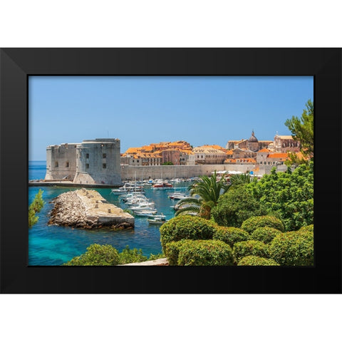 View of boats in Old Port-Dubrovnik-Dalmatian Coast-Adriatic Sea-Croatia-Eastern Europe Black Modern Wood Framed Art Print by Haseltine, Tom