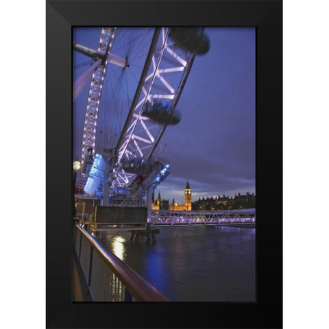 Great Britain, London Cityscape at twilight Black Modern Wood Framed Art Print by Flaherty, Dennis