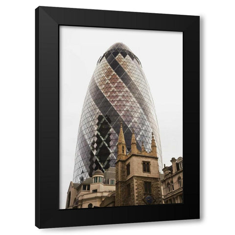 Great Britain, London Old vs New Architecture Black Modern Wood Framed Art Print by Flaherty, Dennis